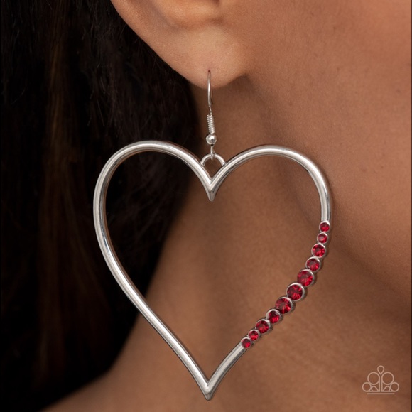 ♥️ Heart shaped earrings - Red - Picture 1 of 3